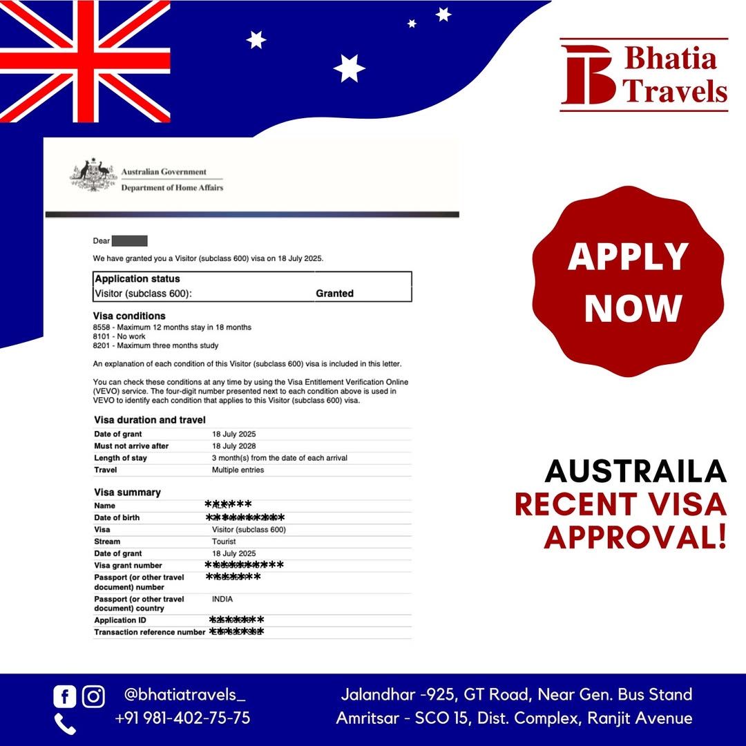 Australia Visa Approval - Bhatia Travels